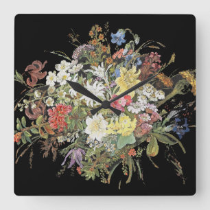 Horloge Carrée Le fleur sauvage alpin fleurit l'horloge murale