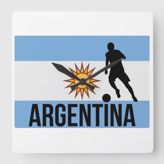 Horloge Carrée Le footballeur du drapeau argentin utilise point c (Recto)