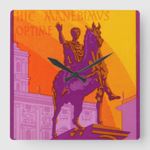 Horloge Carrée Le Grand Hotel Roma Statue, Italie, Voyage Vintage