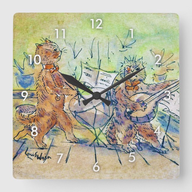 Horloge Carrée Le groupe de Cats, Louis Wain (Recto)