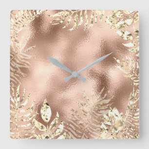 Horloge Carrée Le métal de feuilles de palmier d'or de Champaign