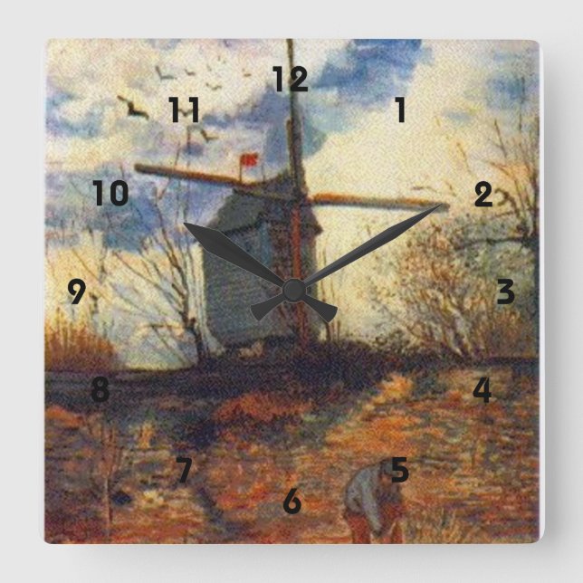 Horloge Carrée Le Moulin de la Galette Van Gogh (Recto)