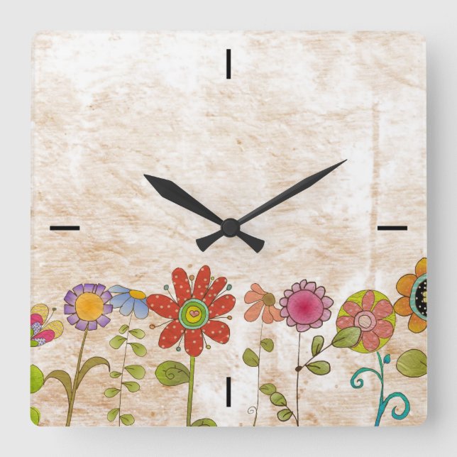 Horloge Carrée Le Mur de Flowers (Recto)