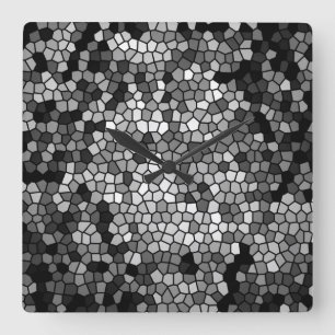 Horloge Carrée Le Noir Grey White Mosaic Stones