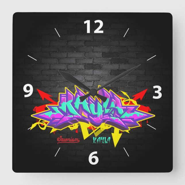 Horloge Carrée Le nom de Kayla en graffiti (Recto)
