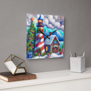 Horloge Carrée Le phare de Noël Montagne côtière marine