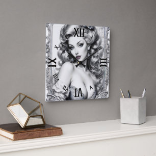 Horloge Carrée Le plaisir est mon nom moyen AI Concept Art par Xz