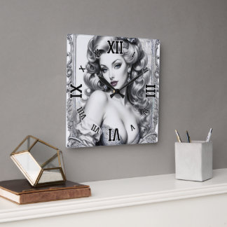 Horloge Carrée Le plaisir est mon nom moyen AI Concept Art par Xz