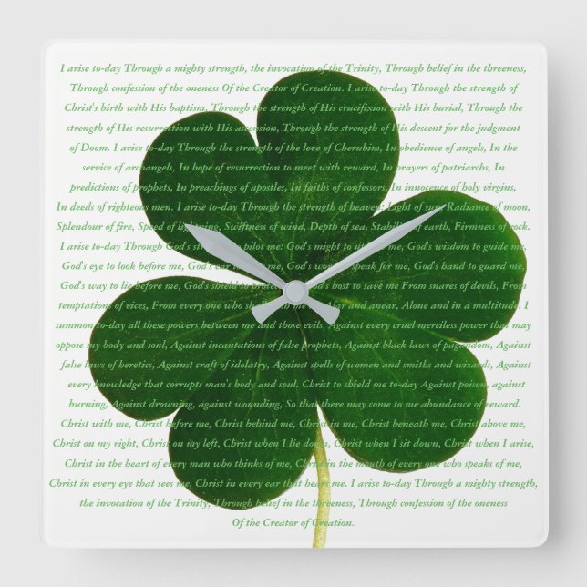 Horloge Carrée Le poème irlandais St. Patrick Le Shamrock de cerf (Recto)