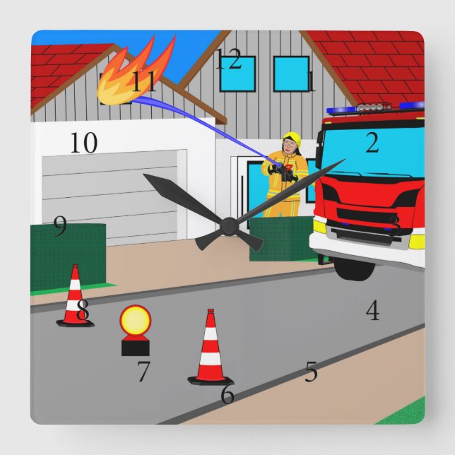 Horloge Carrée Le pompier efface le feu de Garagan Wan (Recto)