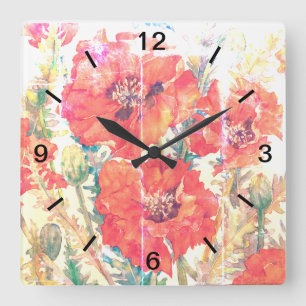 Horloge Carrée le poppie fleurit l'horloge