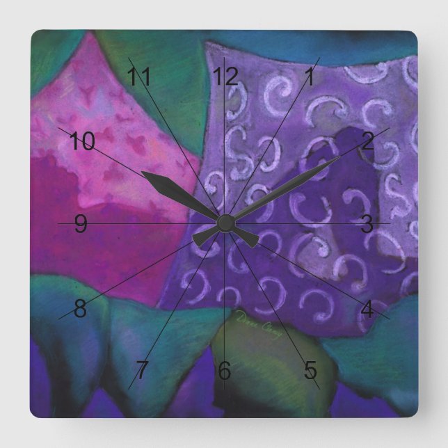 Horloge Carrée Le refuge - Purple Abstrait et Ciel magenta (Recto)