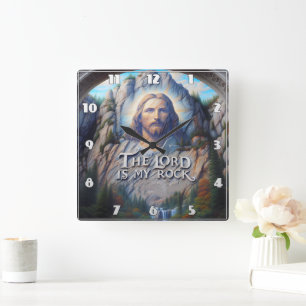 Horloge Carrée Le Seigneur est mon rocher : Jésus en sculpture sa