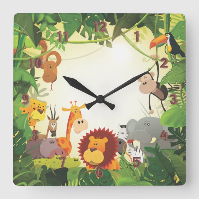Horloge Carrée Le Thème de la jungle (Recto)