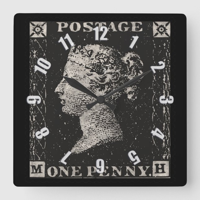 Horloge Carrée Le Timbre noir Penny (Recto)