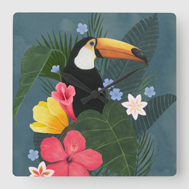 Horloge Carrée Le Toucan tropical en pleine nature (Recto)