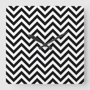 Horloge Carrée Le zigzag noir et blanc barre le motif de Chevron