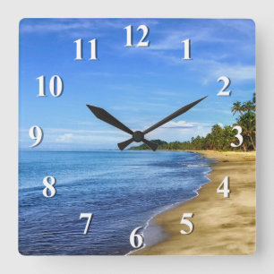 Horloge Carrée L'eau bleue et ciel de plage d'île