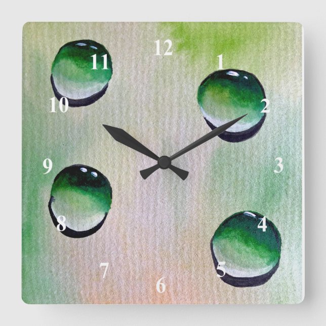 Horloge Carrée L'eau verte laisse tomber l'art (Recto)