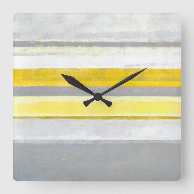 Horloge Carrée 'Lemon' Gris et Jaune Art Abstrait (Recto)