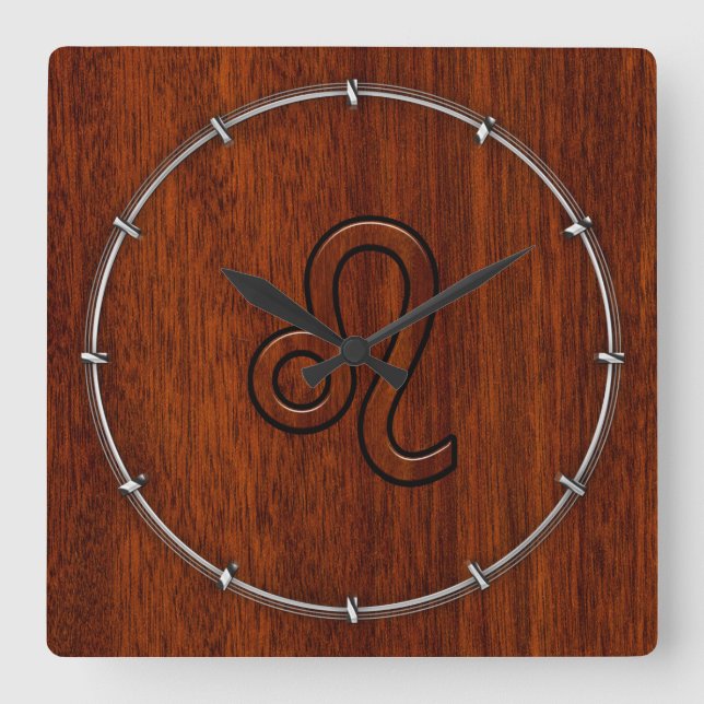 Horloge Carrée Leo Zodiac Connexion style bois acajou Brown (Recto)