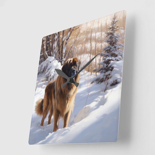 Horloge Carrée Leonberger Laissez-le neiger Noël (Angle)