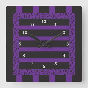 Horloge Carrée Leopard de Purple and Black Striped