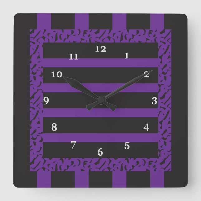 Horloge Carrée Leopard de Purple and Black Striped (Recto)