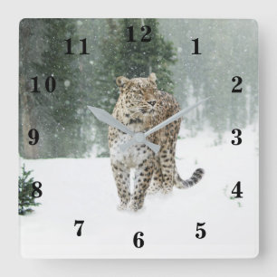 Horloge Carrée Léopard des neiges