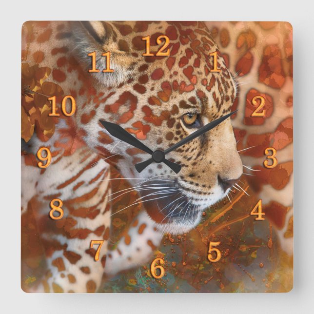 HORLOGE CARRÉE LÉOPARD VIVANT DANS LES COULEURS (Recto)