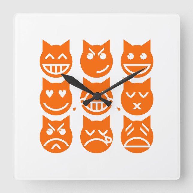 Horloge Carrée Les 9 vies du chat Emoji (Recto)