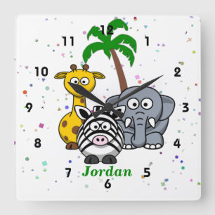 Horloge Carrée Les animaux de la jungle