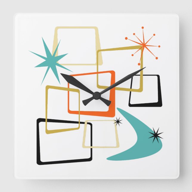 Horloge Carrée les années 50 Carrés atomiques Boomerang Starburst (Recto)