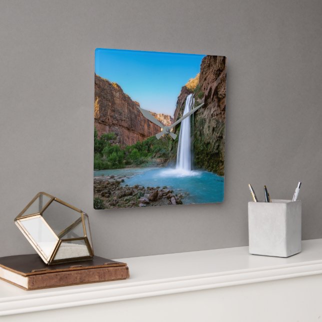 Horloge Carrée Les cascades | Chutes Havasu au coucher du soleil (Bureau)