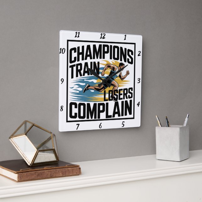 Horloge Carrée Les Champions Train Losers Plaindent Runner (Bureau)