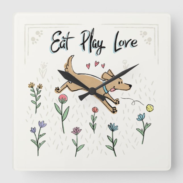 Horloge Carrée Les chiens dans le jardin II | mangent l'amour de (Recto)