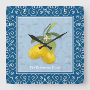 Horloge Carrée Les citrons sur la branche d'arbre W laisse des