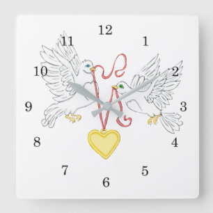 Horloge Carrée Les colombes de l'amour