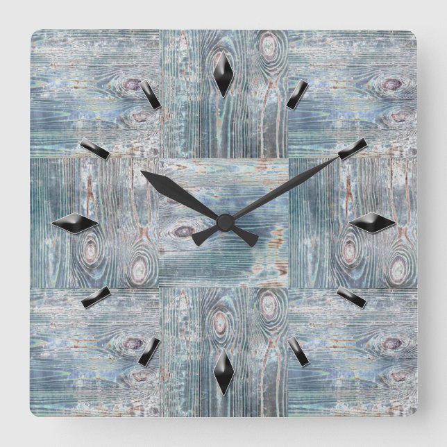 Horloge Carrée Les éléments de patchs texturés en bois design nat (Recto)