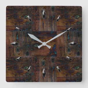 Horloge Carrée Les éléments texturés en bois dessinent les deux é