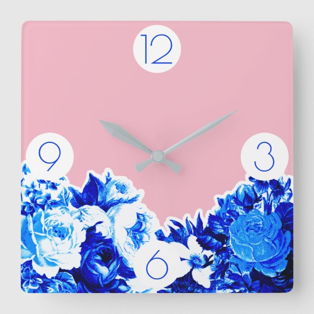 Horloge Carrée Les Flowers bleus de Trendy (Recto)