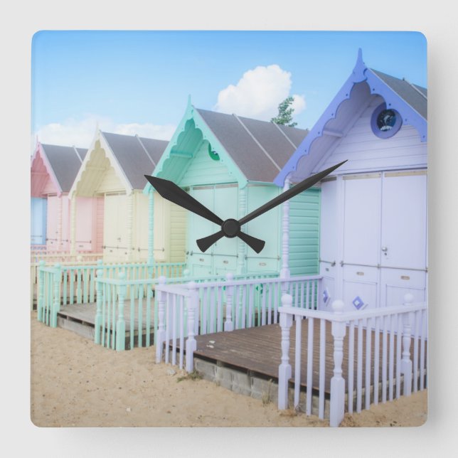 Horloge Carrée Les huttes de plage de Mersea Island (Recto)