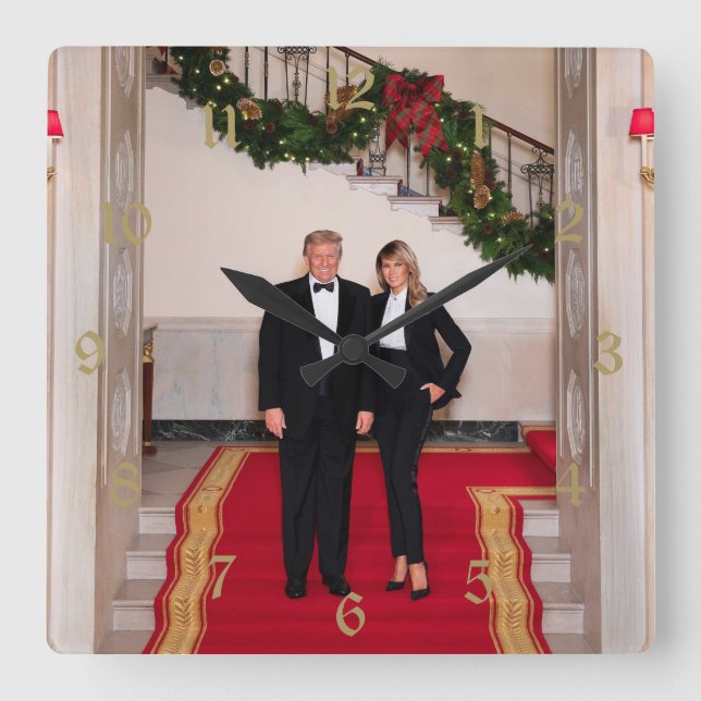 Horloge Carrée Les pas de Noël Président Donald Trump & Melania (Recto)