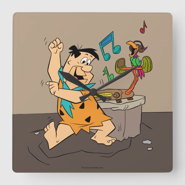 Horloge Carrée Les Pierrafeu | Fred Flintstone Dancing (Recto)