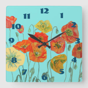 Horloge Carrée Les Poppies Chic Aqua de Shabby Clock
