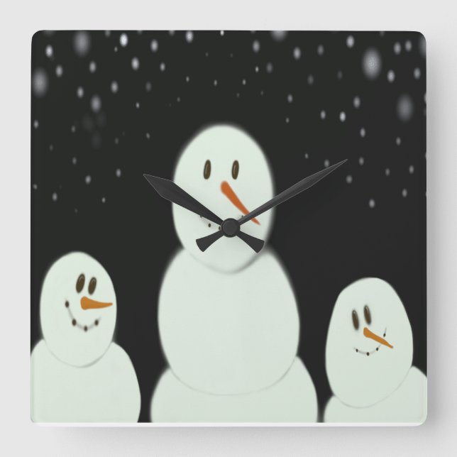 Horloge Carrée Les Snowmen Profitent De La Peinture Nocturne Star (Recto)