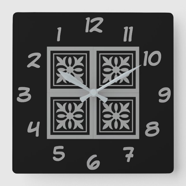 Horloge Carrée Les tuiles noires - tournez de retour le temps (Recto)