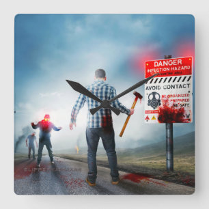 Horloge Carrée Les zombies aux yeux lumineux de SlipperyJoe pour 