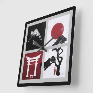 Horloge Carrée L'esprit japonais Peinture par Alfred Fox