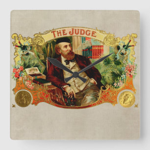 Horloge Carrée L'étiquette vintage de boîte à cigares de juge